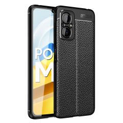 Microcase Xiaomi Poco M5 Leather Serisi Deri Efekt Silikon Kılıf - Siyah AL3337