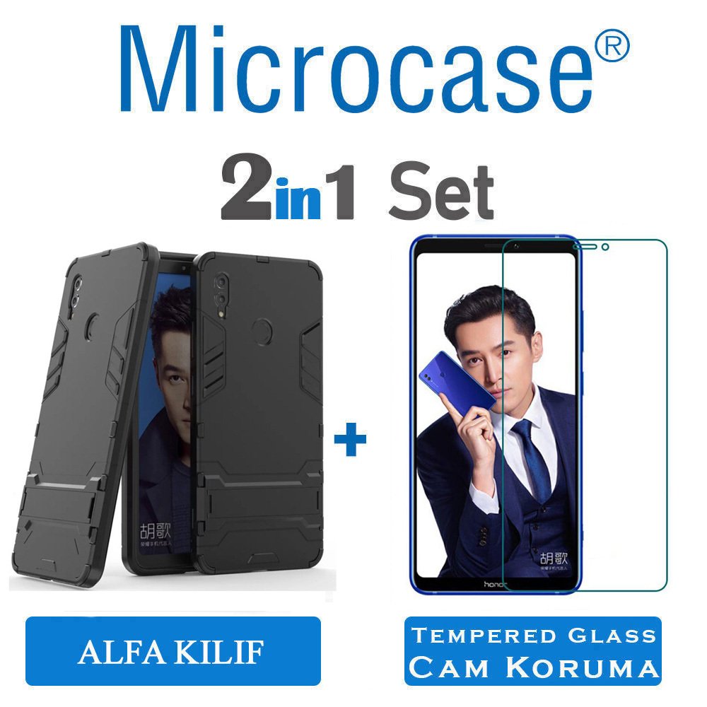 Huawei Honor Note 10 Alfa Serisi Armor Standlı Kılıf + Cam Koruma
