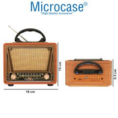 Microcase Ahşap Nostaljik Görünümlü Bluetooth Hoparlör USB-SD Card MP3 Çalar Radyo R-1937BT - AL3686