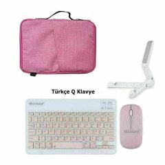 Microcase Acer Iconia A10 10.1 inch Tablet Uyumlu Tablet Çanta+Türkçe Bluetooth Klavye +Mouse+ Standı - Pembe AL8127