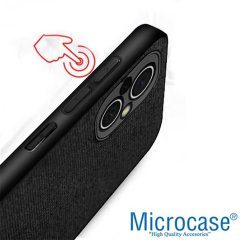 Microcase Oneplus Nord N20 5G Fabrik Kumaş ve Deri Desen Kılıf -Siyah