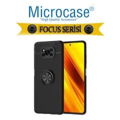 Microcase Xioami Poco X3 Pro Focus Serisi Yüzük Standlı Silikon Kılıf - Siyah
