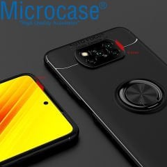 Microcase Xioami Poco X3 Pro Focus Serisi Yüzük Standlı Silikon Kılıf - Siyah