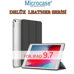 Microcase iPad 6. Nesil 9.7 2018 Delüx Leather Serisi Standlı Kılıf Siyah