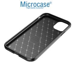 Microcase iPhone 11 Maxy Serisi Carbon Fiber Silikon Kılıf - Siyah + Tempered Glass Cam Koruma