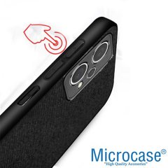 Microcase Oneplus Nord CE 2 Lite 5G Fabrik Kumaş ve Deri Desen Kılıf -Siyah