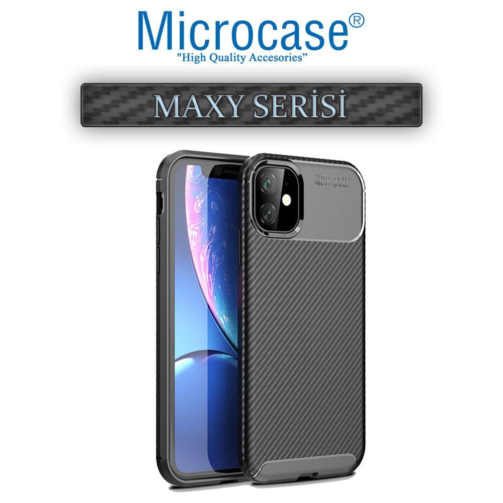 Microcase iPhone 11 Maxy Serisi Carbon Fiber Silikon Kılıf - Siyah