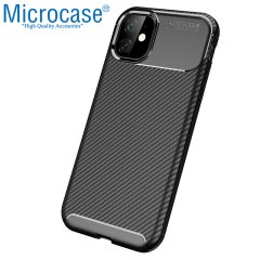 Microcase iPhone 11 Maxy Serisi Carbon Fiber Silikon Kılıf - Siyah