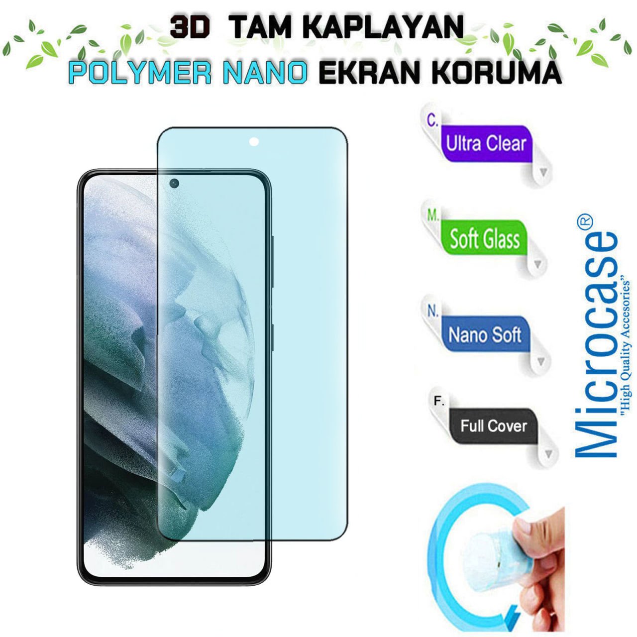 Microcase Samsung Galaxy S21 3D Polymer Kavisli Tam Kaplayan Nano Ekran Koruma - Siyah