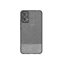Microcase Oneplus Nord CE 2 Lite 5G Fabrik Kumaş ve Deri Desen Kılıf -Gri