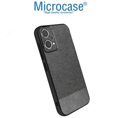 Microcase Oneplus Nord CE 2 Lite 5G Fabrik Kumaş ve Deri Desen Kılıf -Gri