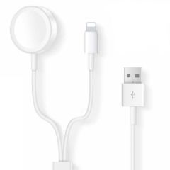 Microcase Apple Watch  Ultra /Ultra 2 49mm ile Uyumlu Manyetik Lightning+USB Şarj Kablosu 1.2m 2in1 Beyaz AL2363