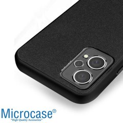 Microcase Realme 9 Pro Fabrik Kumaş ve Deri Desen Kılıf -Siyah