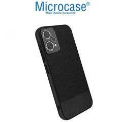 Microcase Realme 9 Pro Fabrik Kumaş ve Deri Desen Kılıf -Siyah