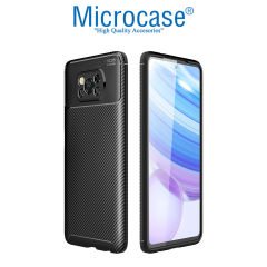Microcase Xiaomi Poco X3 Pro Maxy Serisi Carbon Fiber Silikon Kılıf - Siyah