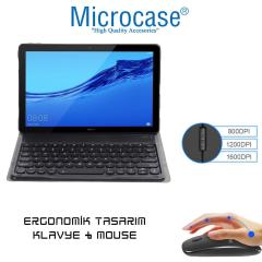Huawei Mediapad T3 10 9.6 inç Yuvarlak Tuş Bluetooth Klavye+Mouse+Kılıf - YKK2