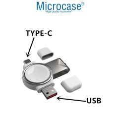 Microcase Apple Watch Ultra / Ultra 2 49mm ile Uyum  2in1 Type-C&USB Manyetik Şarj Aygıtı AL2730 Beyaz