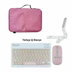 Microcase Xiaomi Pad 5 Tablet Uyumlu Tablet Çanta+Türkçe Bluetooth Klavye +Mouse+ Standı - Pembe AL8127