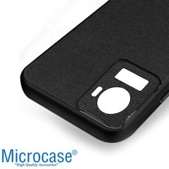 Microcase Oneplus 10R Fabrik Kumaş ve Deri Desen Kılıf -Siyah