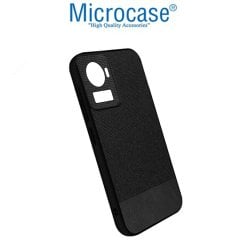 Microcase Oneplus 10R Fabrik Kumaş ve Deri Desen Kılıf -Siyah