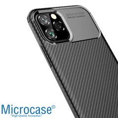 Microcase iPhone 11 Pro Max Maxy Serisi Carbon Fiber Silikon Kılıf - Siyah