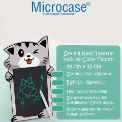 Microcase 8.5 inch Kedi Tasarım Dijital Kalemli Çizim Yazı Tahtası Eğitim Tableti Gri - AL3694