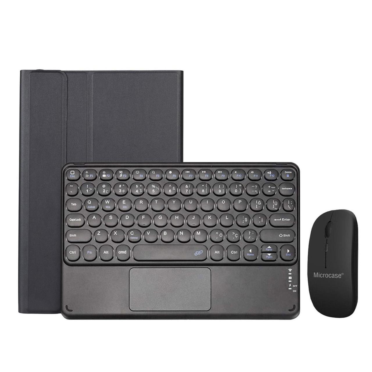 Huawei Medipad T3 10 9.6 inç Yuvarlak Tuş Touchpad Bluetooth Klavye Mouse+Kılıf YKK4