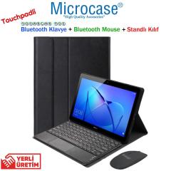 Huawei Medipad T3 10 9.6 inç Yuvarlak Tuş Touchpad Bluetooth Klavye Mouse+Kılıf YKK4
