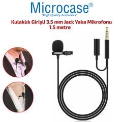 Microcase Kulaklık Girişli 3.5 mm Jack Profesyonel Youtuber Yaka Mikrofonu 1.5 Metre - AL2634