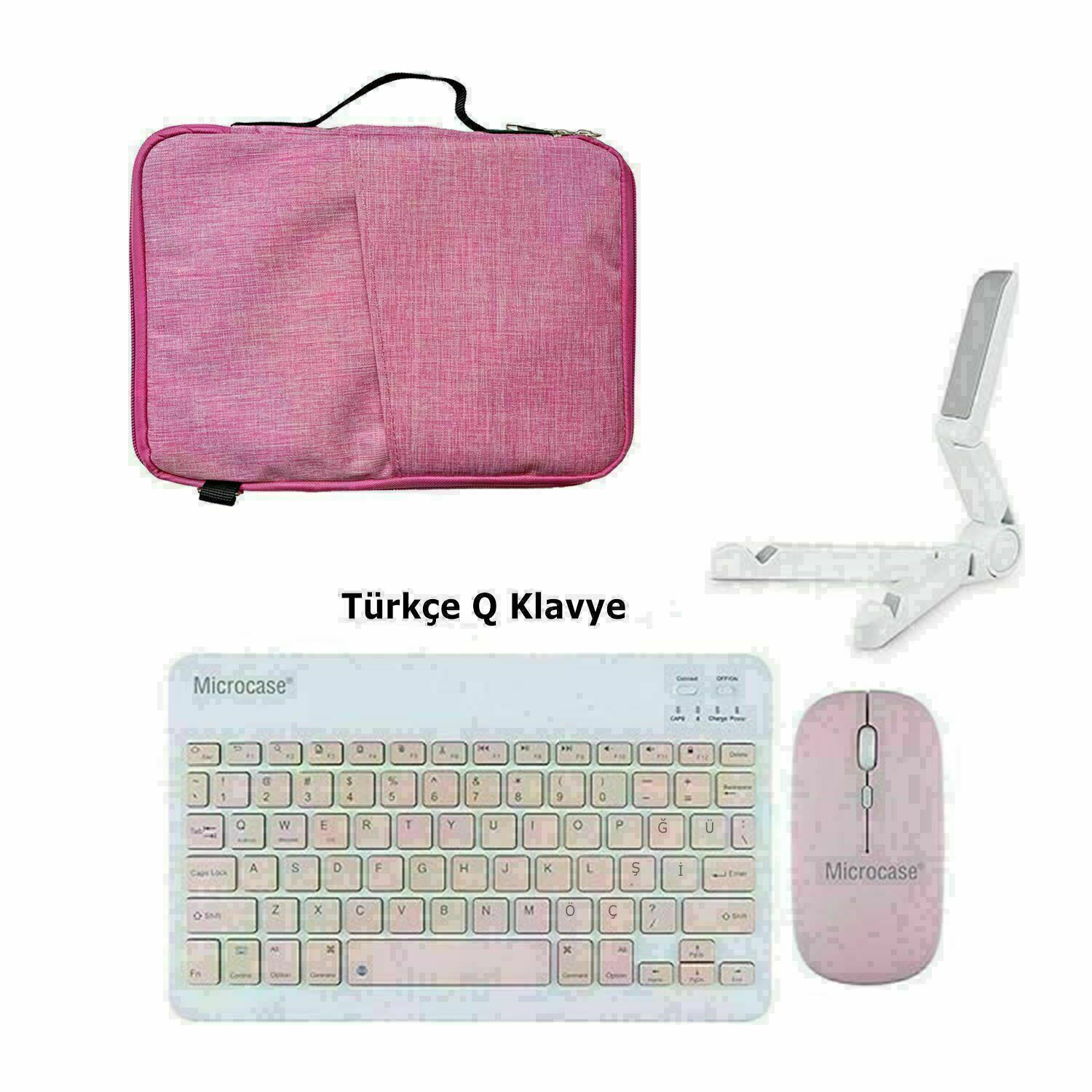 Microcase TCL Tab 10s  Tablet Uyumlu Tablet Çanta+Türkçe Bluetooth Klavye +Mouse+ Standı - Pembe AL8127