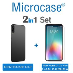 Microcase Meizu 16T Elektrocase Serisi Kamera Korumalı Silikon Kılıf - Siyah + Tempered Glass Cam Koruma