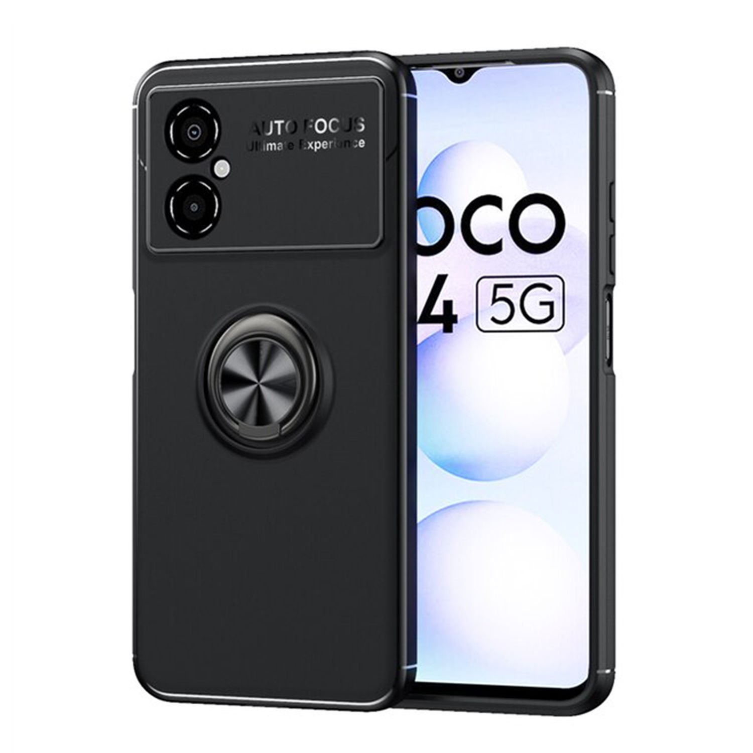 Microcase Xiaomi Poco M4 5G Focus Serisi Yüzük Standlı Silikon Kılıf - Siyah