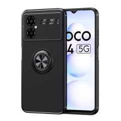 Microcase Xiaomi Poco M4 5G Focus Serisi Yüzük Standlı Silikon Kılıf - Siyah