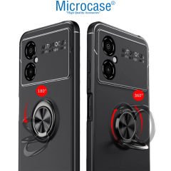 Microcase Xiaomi Poco M4 5G Focus Serisi Yüzük Standlı Silikon Kılıf - Siyah