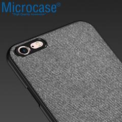 Microcase iPhone SE 2022 Fabrik Serisi Kumaş ve Deri Desen Kılıf - Gri