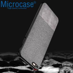 Microcase iPhone SE 2022 Fabrik Serisi Kumaş ve Deri Desen Kılıf - Gri