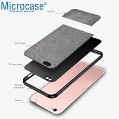 Microcase iPhone SE 2022 Fabrik Serisi Kumaş ve Deri Desen Kılıf - Gri