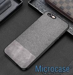 Microcase iPhone SE 2022 Fabrik Serisi Kumaş ve Deri Desen Kılıf - Gri