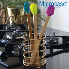 Microcase 3'lü Renkli Bambu Saplı Silikon Uçlu Spatula Fırçalı Kaşık Seti - AL5156
