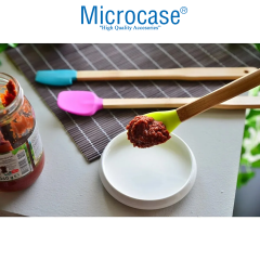 Microcase 3'lü Renkli Bambu Saplı Silikon Uçlu Spatula Fırçalı Kaşık Seti - AL5156