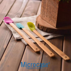 Microcase 3'lü Renkli Bambu Saplı Silikon Uçlu Spatula Fırçalı Kaşık Seti - AL5156