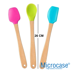 Microcase 3'lü Renkli Bambu Saplı Silikon Uçlu Spatula Fırçalı Kaşık Seti - AL5156