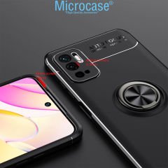Microcase Xiaomi Redmi Note 11 SE Focus Serisi Yüzük Standlı Silikon Kılıf - Siyah