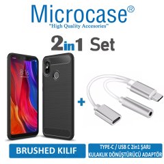 Xiaomi Mi 8 Brushed Silikon Kılıf + Şarj ve Kulaklık Dönüştürücü