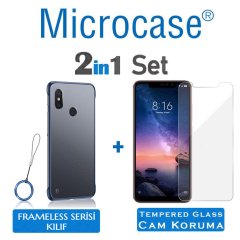 Microcase Xiaomi Redmi Note 6 Pro Frameless Serisi Sert Rubber Kılıf - Mavi + Tempered Glass Cam Koruma