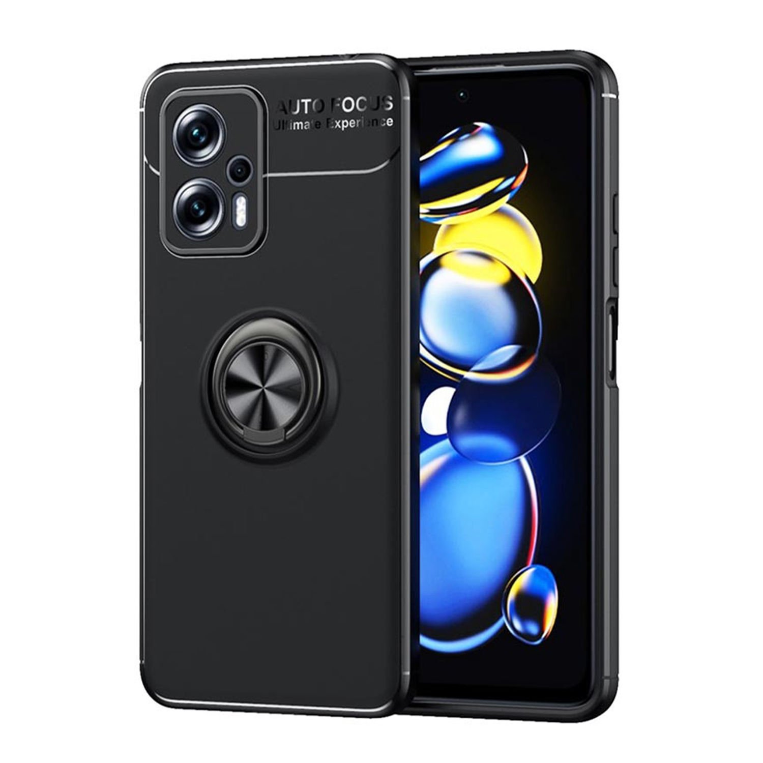 Microcase Xiaomi Redmi Note 11T Pro Plus Focus Serisi Yüzük Standlı Silikon Kılıf - Siyah