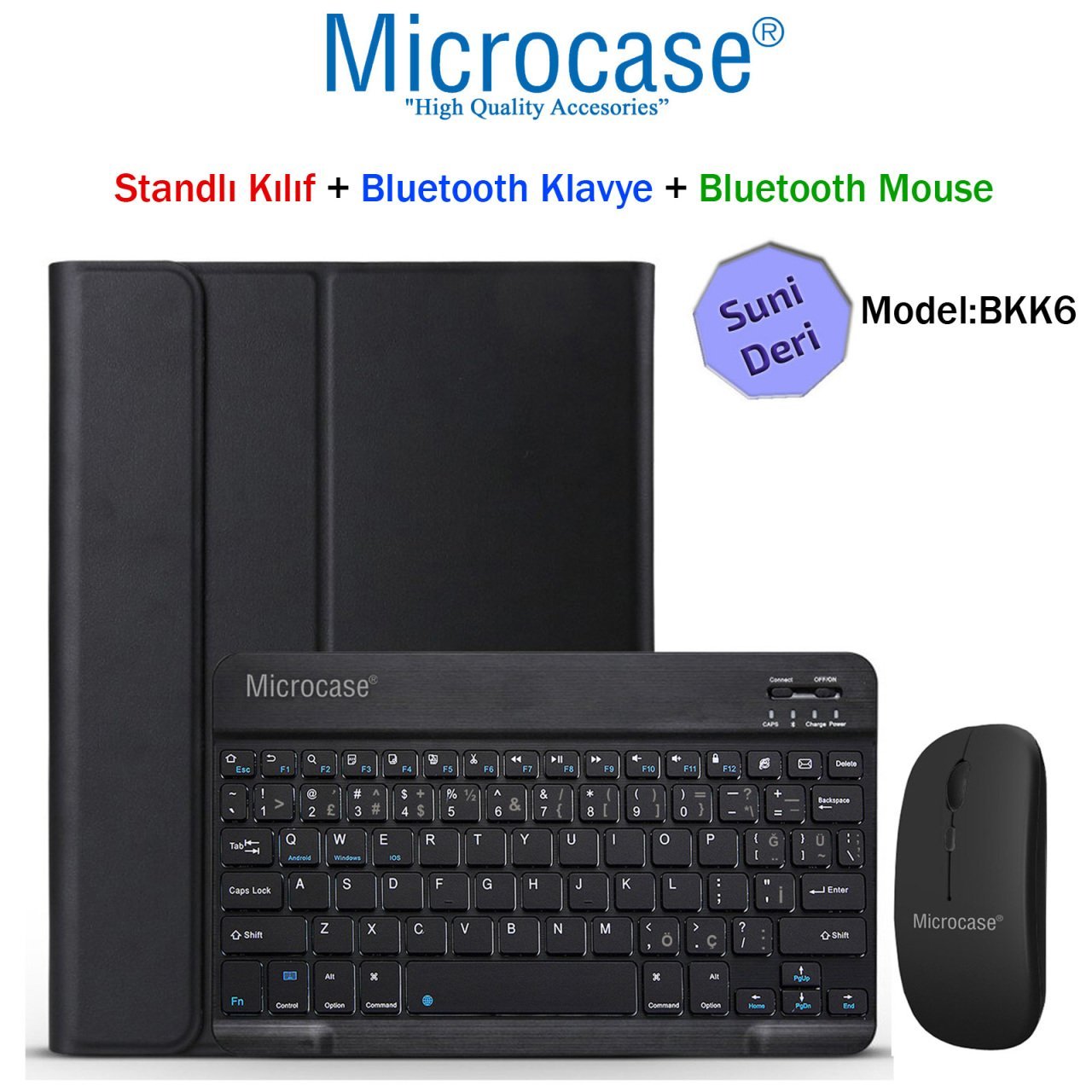 Microcase Lenovo Tab M10 FHD Rel TB-X605FC TB-X605L Bluetooth Klavye ve Mouse + Standlı Kılıf - BKK6