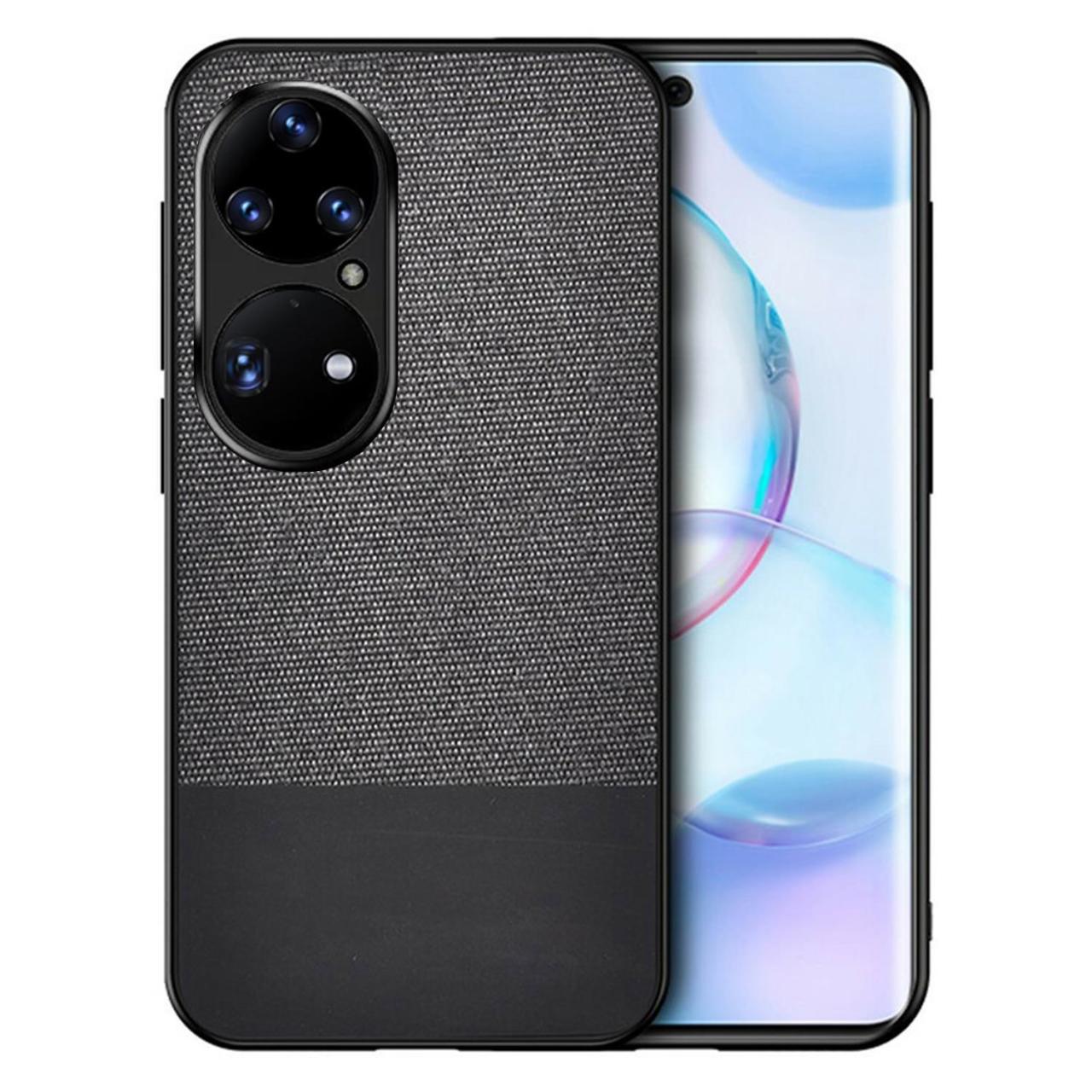 Microcase Huawei P50 Pro Fabrik Serisi Kumaş ve Deri Desen Kılıf - Siyah