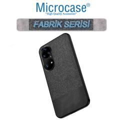 Microcase Huawei P50 Pro Fabrik Serisi Kumaş ve Deri Desen Kılıf - Siyah
