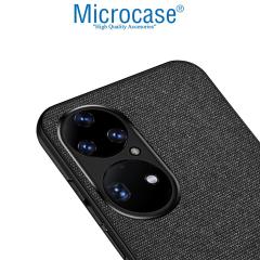 Microcase Huawei P50 Pro Fabrik Serisi Kumaş ve Deri Desen Kılıf - Siyah